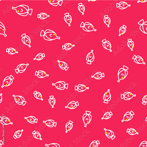 Line Butterfly fish icon isolated seamless pattern on red background. Vector