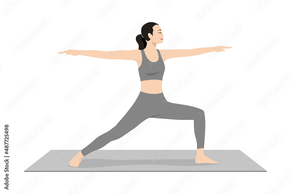 Yoga concept, warrior pose. Young healthy beautiful woman in