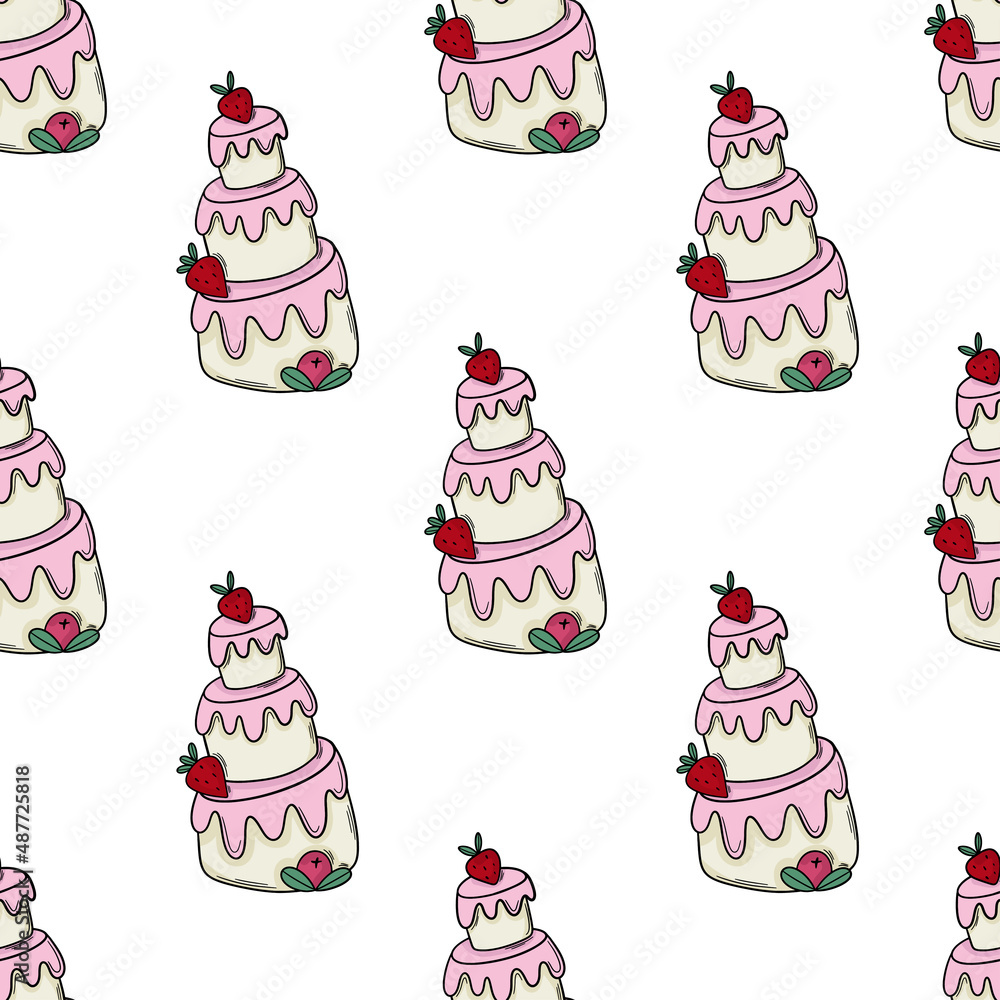 Happy birthday cake doodle black outline seamless pattern Happy birthday cake doodle black outline seamless pattern