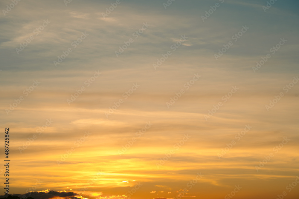 Beautiful view of sky with clouds at sunrise. Partly cloudy. Colorful sunset. Natural sky background texture, beautiful color.