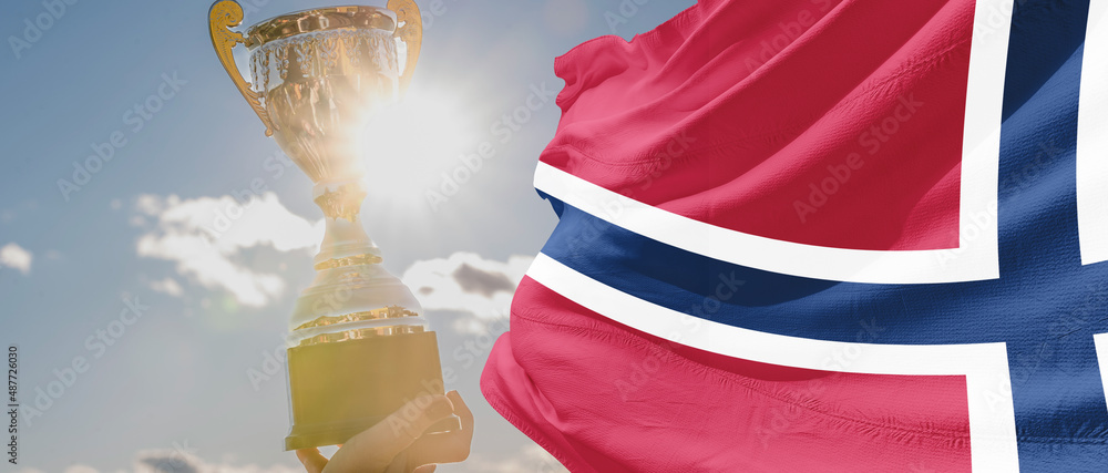 Norway flag at the 2022 Winter Olympics - obrazy, fototapety, plakaty 