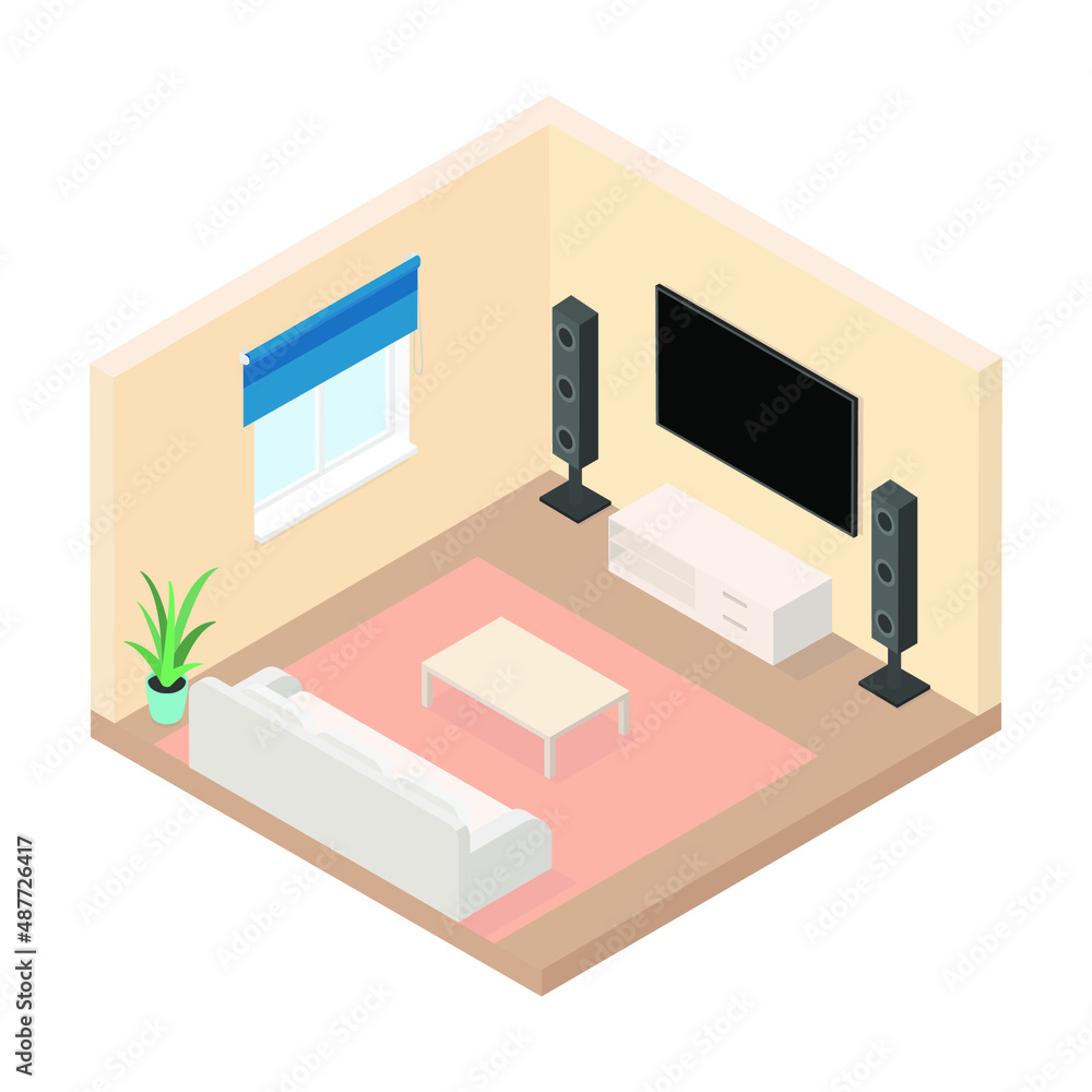 Vector isometric living room with furniture Vector isometric living room with furniture