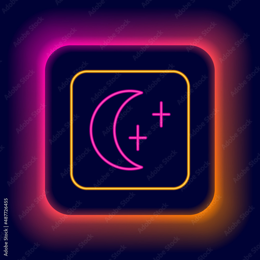 Glowing neon line Moon and stars icon isolated on black background. Cloudy night sign. Sleep dreams symbol. Full moon. Night or bed time sign. Colorful outline concept. Vector Glowing neon line Moon and stars icon isolated on black background. Cloudy night sign. Sleep dreams symbol. Full moon. Night or bed time sign. Colorful outline concept. Vector