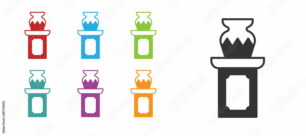 Black Auction ancient vase icon isolated on white background. Auction bidding. Sale and buyers. Set icons colorful. Vector Black Auction ancient vase icon isolated on white background. Auction bidding. Sale and buyers. Set icons colorful. Vector