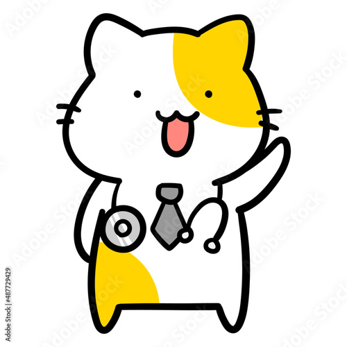 お医者さんなかわいいねこのキャラクターの手書き風イラスト