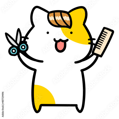 美容師なかわいいねこのキャラクターの手書き風イラスト