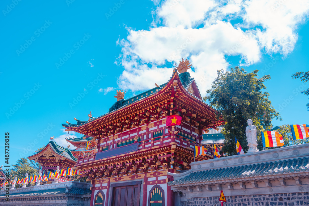 Minh Thanh pagoda, a majestic Buddhist architectural structure in Pleiku city in Vietnam, with unique architecture portraying the philosophy of Vijayanagar Buddhism Minh Thanh pagoda, a majestic Buddhist architectural structure in Pleiku city in Vietnam, with unique architecture portraying the philosophy of Vijayanagar Buddhism