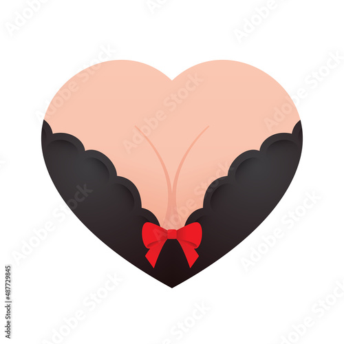 Vector little heart depicting a female cleavage. Isolated on white background.