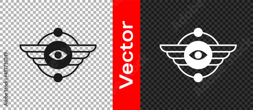 Black Egyptian symbol Winged sun icon isolated on transparent background. Vector