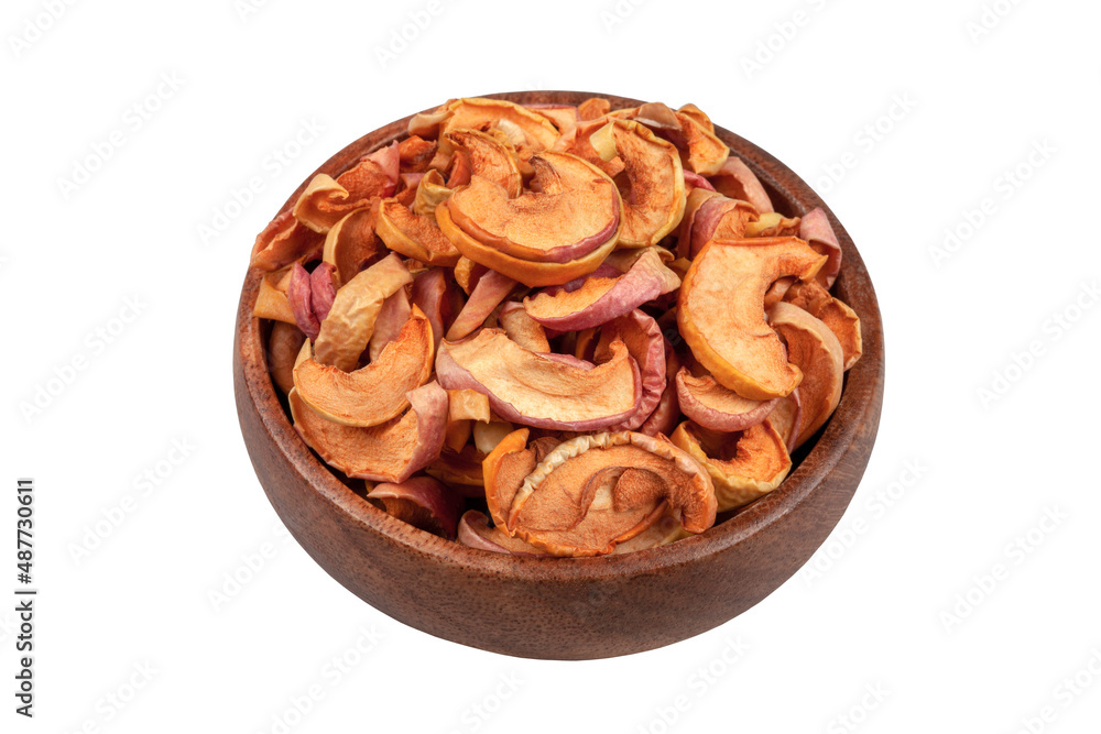 Dried apples in a bowl on white background Dried apples in a bowl on white background