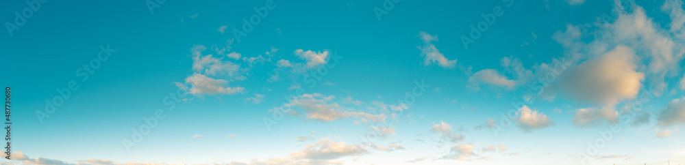 Beautiful view of sky with clouds at sunrise. Partly cloudy. Natural sky background texture, beautiful color.
