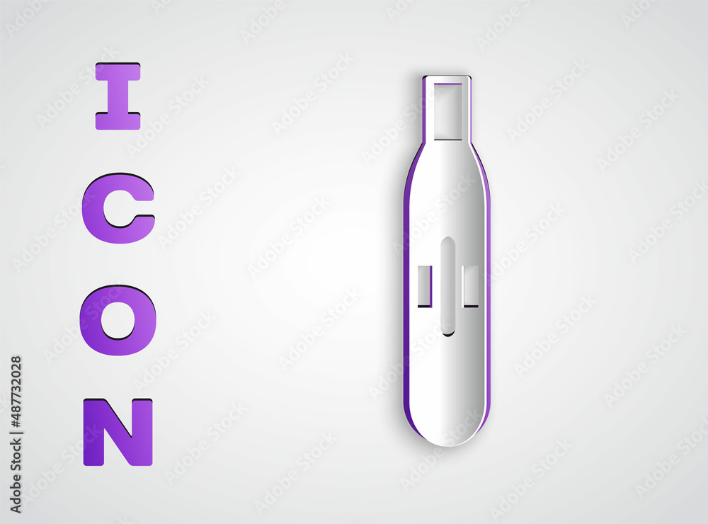 Paper cut Electronic cigarette icon isolated on grey background. Vape smoking tool. Vaporizer Device. Paper art style. Vector Paper cut Electronic cigarette icon isolated on grey background. Vape smoking tool. Vaporizer Device. Paper art style. Vector