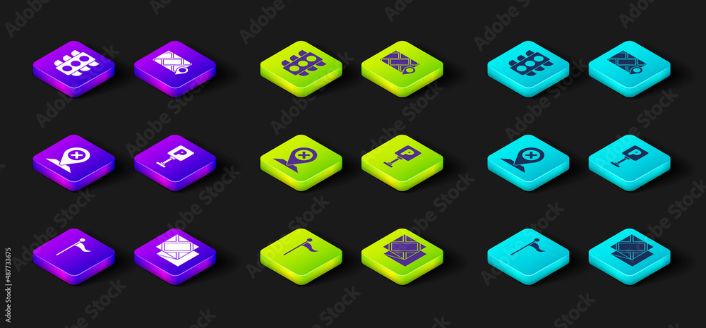 Set Location marker, Folded map, Parking, City navigation and Traffic light icon. Vector Set Location marker, Folded map, Parking, City navigation and Traffic light icon. Vector