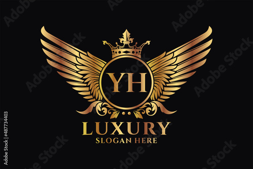 Luxury royal wing Letter YH crest Gold color Logo vector, Victory logo, crest logo, wing logo, vector logo template. photo