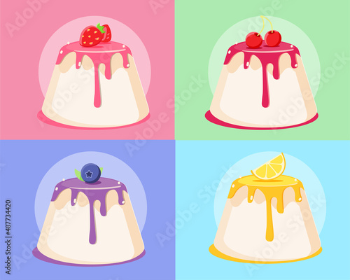Pudding custard Sweet dessert, Vector illustration