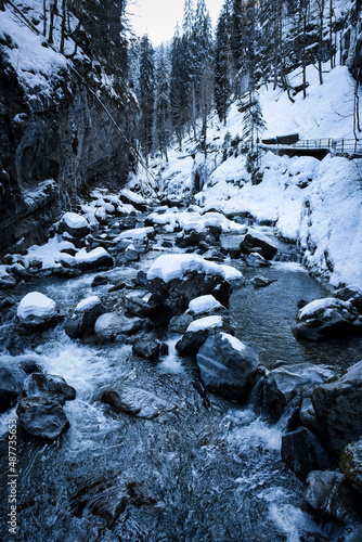Breitachklamm - Breitach river in a winter landscape with snow and ice