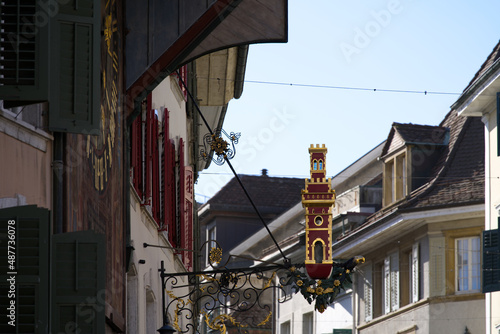 Main alley with historic houses at the old town of Solothurn on a sunny day. Photo taken February 7th, 2022, Solothurn, Switzerland. © Michael Derrer Fuchs