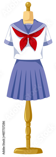 半袖赤リボンセーラー服のトルソーアイコン（ブルー）