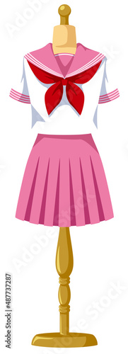 半袖赤リボンセーラー服のトルソーアイコン（ピンク）／eps使用推奨（jpeg使用時白部分抜けます）