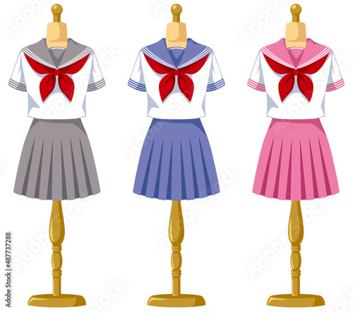 半袖赤リボンセーラー服のトルソーアイコンセット