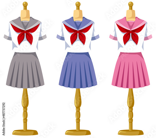 半袖赤リボンセーラー服のトルソーアイコンセット／eps使用推奨（jpeg使用時白部分抜けます）