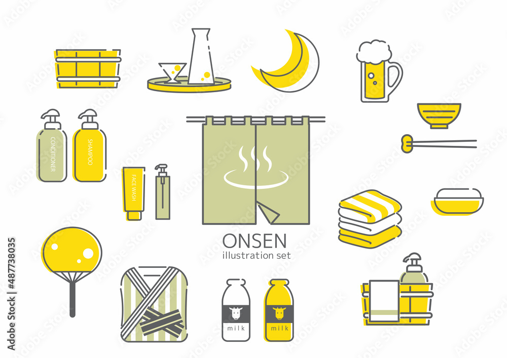 温泉宿の線画アイコンセット シンプルでお洒落な線画イラスト Stock Illustration Adobe Stock