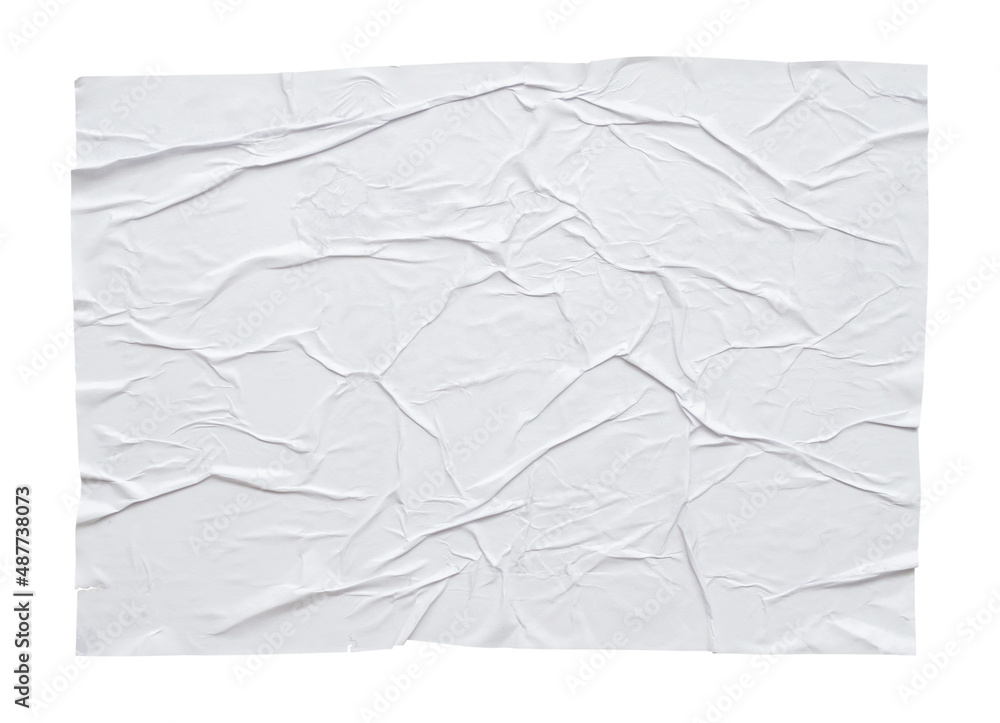 Blank white crumpled and creased paper sticker poster isolated on white background Blank white crumpled and creased paper sticker poster isolated on white background