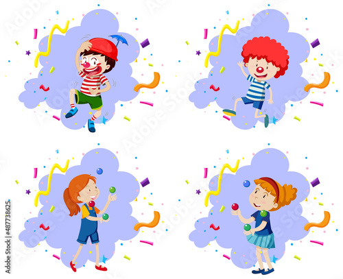 Set of kids juggling balls