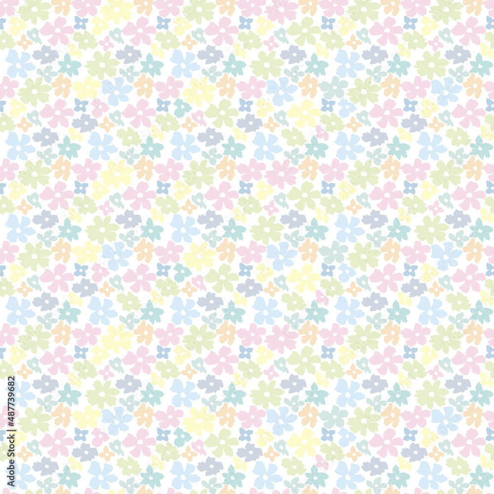 Beautiful flowers vector seamless pattern. Summer simple pattern pastel colors.