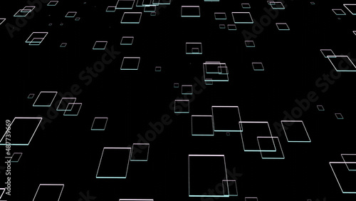 Falling of gradient pink blue rectangle frame in dark background (3D Rendering)