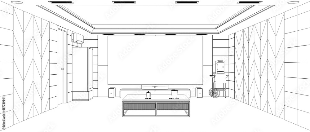 Fototapeta premium interior outline illustration, 3d sketch