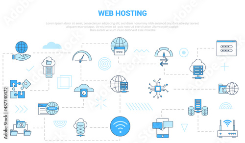 web or website hosting concept with icon set template banner with modern blue color style