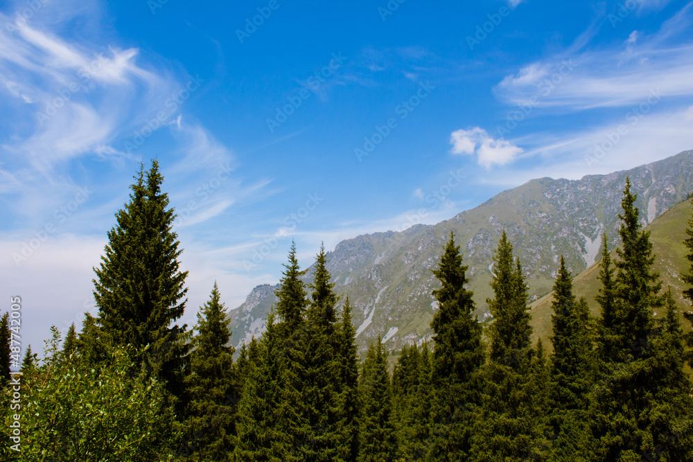 mountain landscape, clear blue sky mountain landscape, clear blue sky