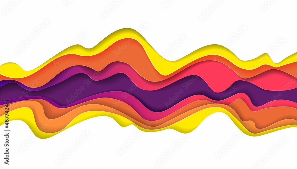 3d abstract layered paper cut background with wave liquid shapes, vector illustration. Color papercut banner template 3d abstract layered paper cut background with wave liquid shapes, vector illustration. Color papercut banner template