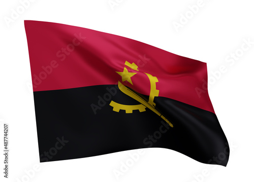 3d illustration flag of Angola. Angolan high resolution flag isolated against white background. 3d rendering