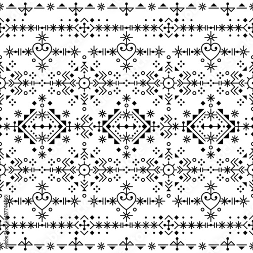 Nordic rune tribal line art vector seamless geometric pattern, textile or fabric print old art designs from Iceland
