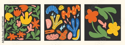 Set of hand drawn different flowers and doodles. Abstract modern trendy vector illustration. All elements are isolated. Flat design, cartoon, vector illustration.