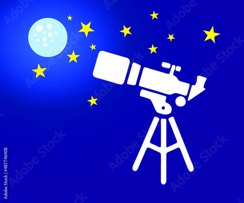 Telescope icon in a night space background. Flat vector, EPS 10.