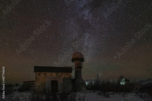 The Milky Way over the building of the Sayan Solar Observatory