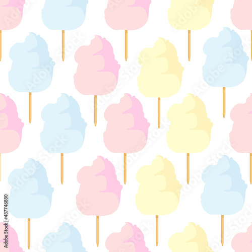 Colorful cotton candy sweet sugar dessert seamless pattern