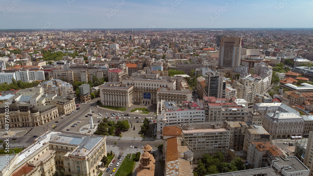 Aerial view at Bucharest on a cloudy calm day
