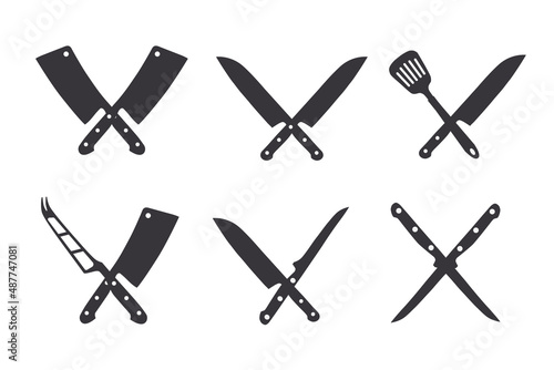 Crossed cleavers knives. Design elements for menu, poster, emblem, sign.