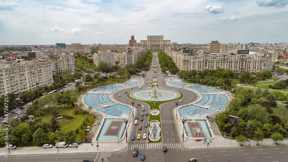 Aerial view at Bucharest on a cloudy calm day