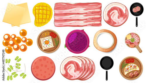 Collection of food ingredients on white background
