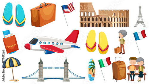 Set of summer vacation objects and elements