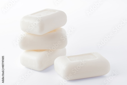 Close up of hygiene toilet soap isolated on white background photo