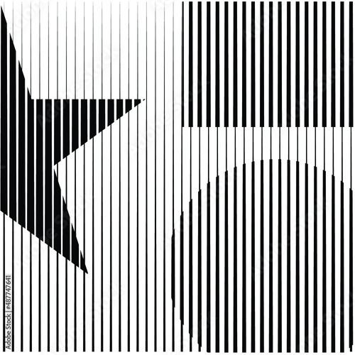 Art composition with lines .Modern art design .Black color stripes .Transition speed lines .Bauhaus style .Geometric shape. Wall art .