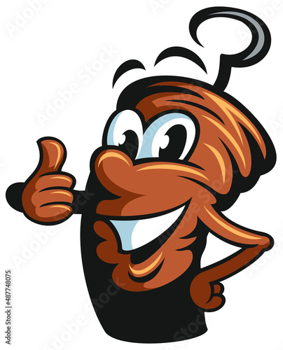 Funny kebab cartoon character doing a thumbs up gesture, isolated on white background, vector illustration.