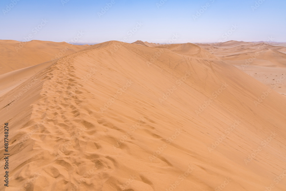 View of the Namib desert from Dune 7 near Swakopmund in Namibia in Africa. 