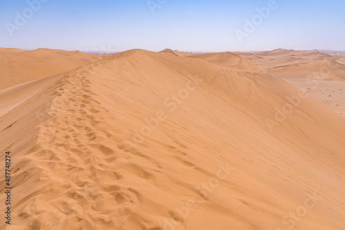 View of the Namib desert from Dune 7 near Swakopmund in Namibia in Africa. 